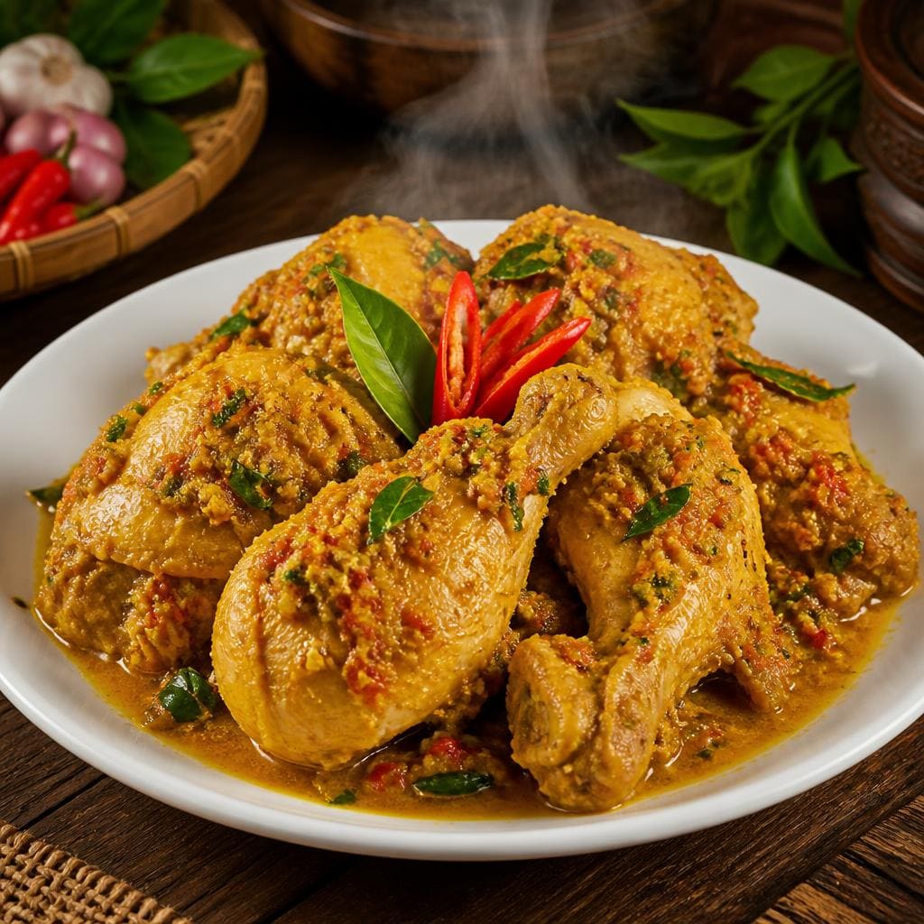 Ayam Rica Rica Warkop 88 dengan nasi dan bumbu pedas gurih